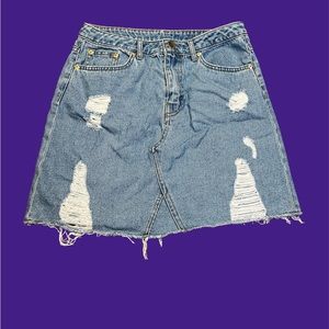 Distressed Denim Mini Skirt